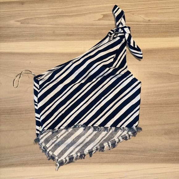 NWOT Simon Miller Mette Linen Blend Ink Blue Macadamia Stripe Top Women's 0 - Picture 10 of 10